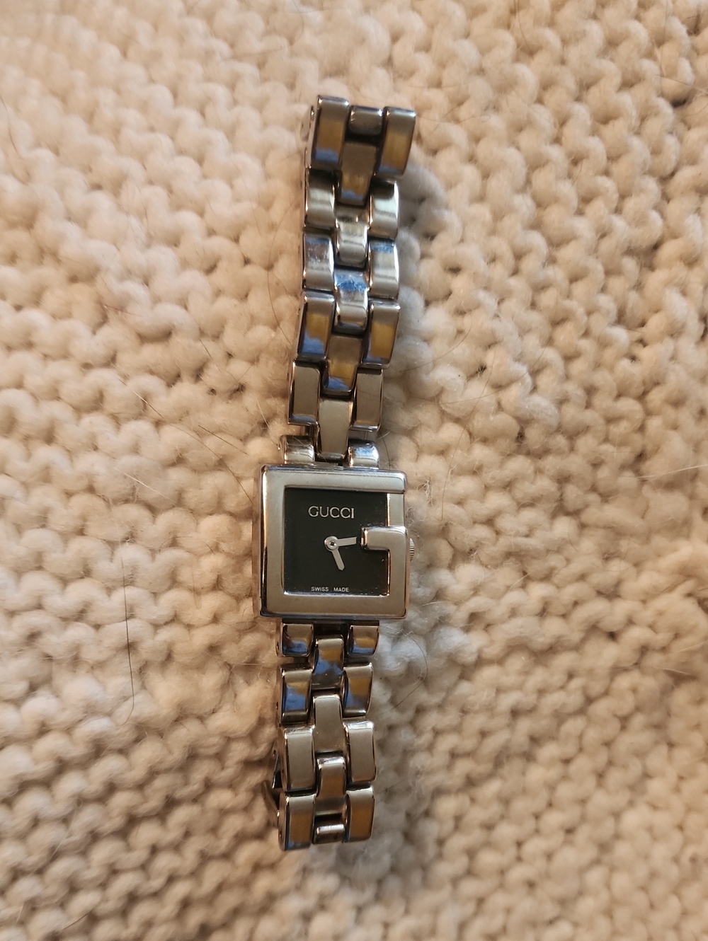 Vintage Gucci Silver Bracelet Watch with Black Square Dial
